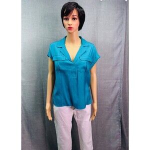 Rose and Olive Women's V Neck Short Sleeve Blouse Size M Teal Aqua